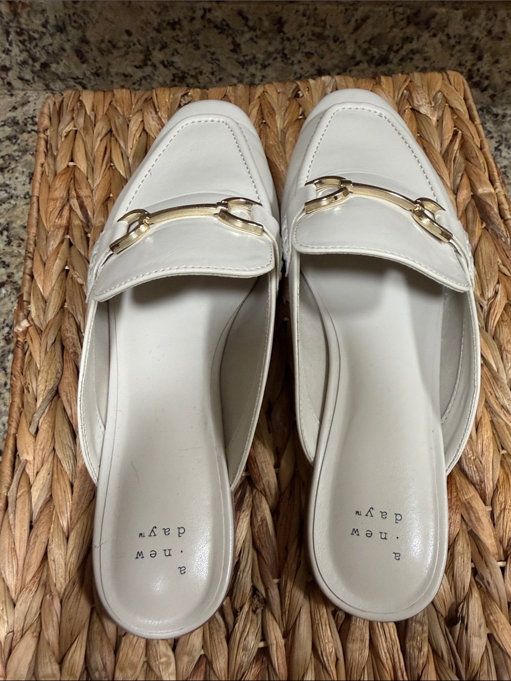 a new day White Slip-On Loafer Mules with Gold Horsebit